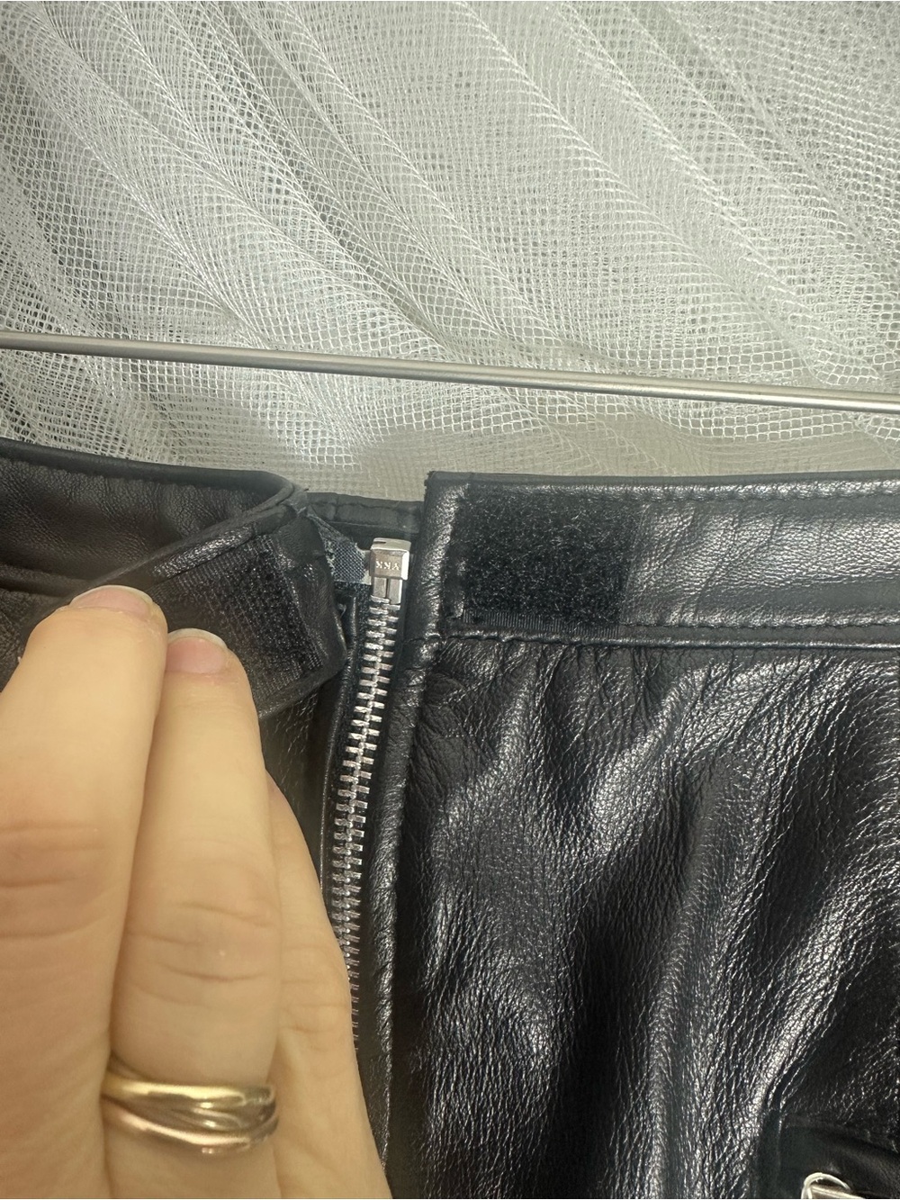 Black Leather Zip-Front A-Line Skirt - Picture 4 of 11